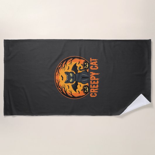 Serviette De Plage Création graphique de chat effrayant Halloween cha (Devant)