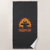 Serviette De Plage Création graphique de chat effrayant Halloween cha (Devant)