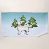 Serviette De Plage Crème Anglaise Golden Retriever En Hiver & Arbres (Devant)