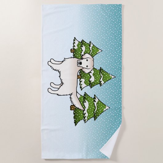 Serviette De Plage Crème Anglaise Golden Retriever En Hiver & Arbres (Devant)
