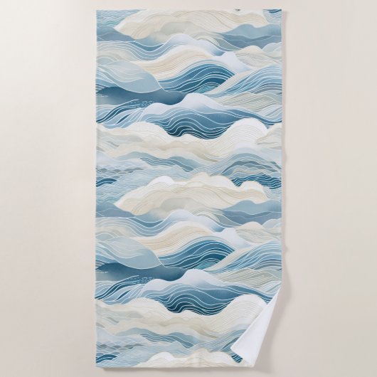 Serviette De Plage Crème Bleue Mer Sable Océan Vagues (Devant)