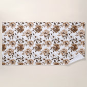 Serviette De Plage Crème Brown Fleurs blanches Noël (Devant)