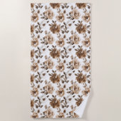 Serviette De Plage Crème Brown Fleurs blanches Noël (Devant)