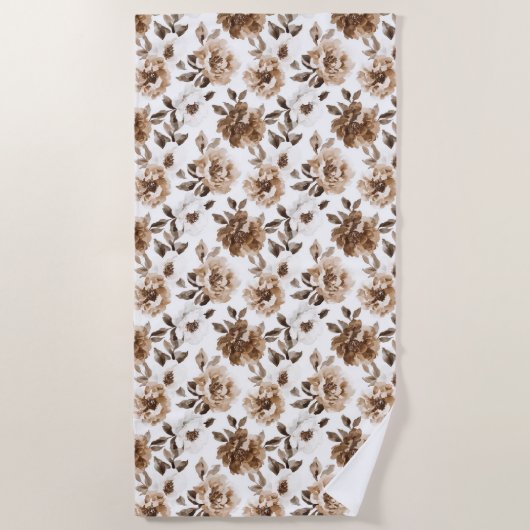 Serviette De Plage Crème Brown Fleurs blanches Noël (Devant)