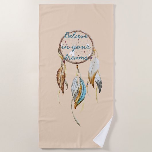 Serviette De Plage Crème Brown Turquoise Dream Catcher (Devant)