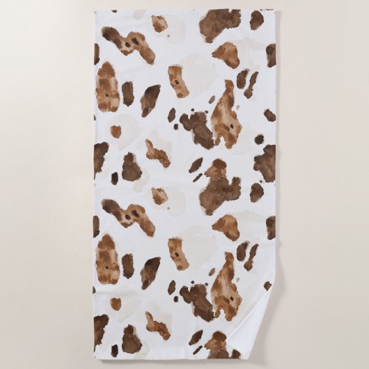 Serviette De Plage Crème Chocolée Brown Vache d'animal Impression (Devant)