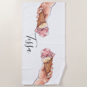 Serviette De Plage Crème glacée Cone Design Nom du monogramme (Devant)