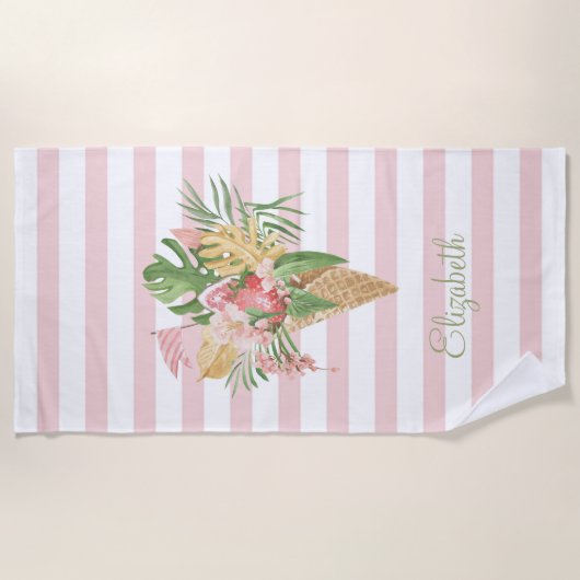 Serviette De Plage Crème glacée, Fruit Feuille tropical, Grès roses (Devant)