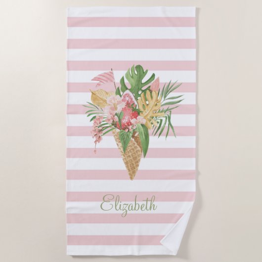 Serviette De Plage Crème glacée, Fruit Feuille tropical, Grès roses (Devant)