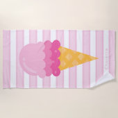 Serviette De Plage crème glacée rose rayures blanches monogramme (Devant)