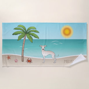 Serviette De Plage Crème Italienne Greyhound À Tropical Summer Beach