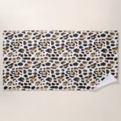 Serviette De Plage Crème Noir Brun Léopard Animal   (Devant)
