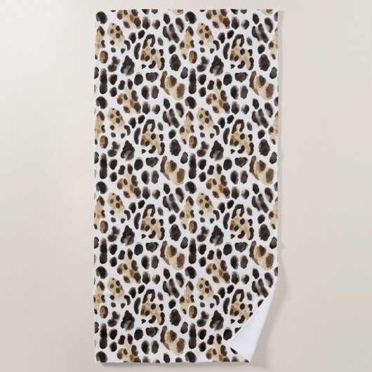 Serviette De Plage Crème Noir Brun Léopard Animal   (Devant)