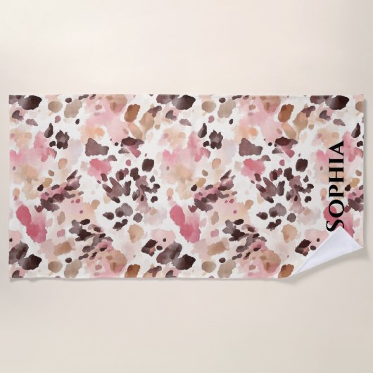 Serviette De Plage Crème rose Brown léopard (Devant)