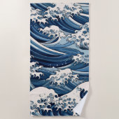 Serviette De Plage Crêtes éphémères : Les vagues d'Hokusai réimaginée (Devant)