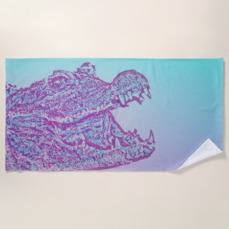 Serviette De Plage Crocodile bleu et violet Imprimer