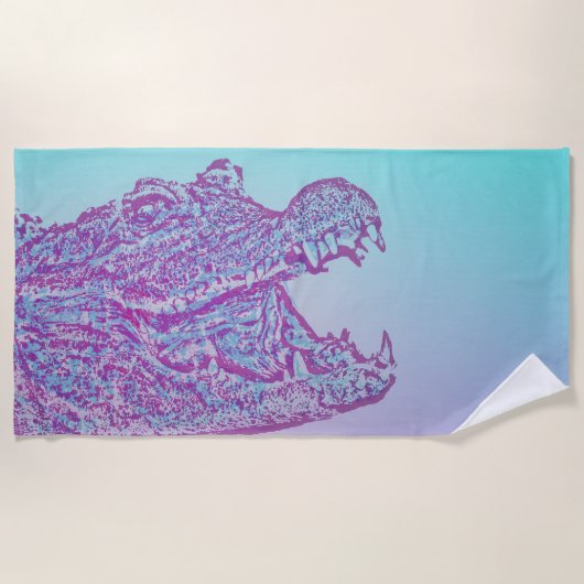 Serviette De Plage Crocodile bleu et violet Imprimer (Devant)
