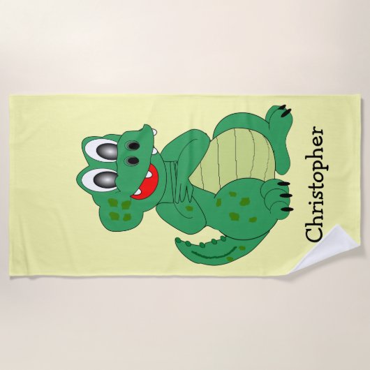 Serviette De Plage Crocodile Design Jaune Personnalisé (Devant)