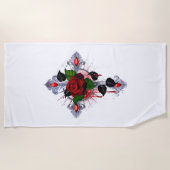 Serviette De Plage Croix d'argent avec une rose rouge (Devant)