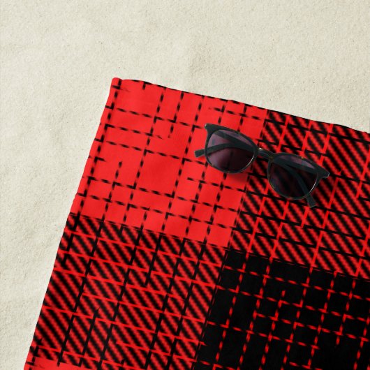 Serviette De Plage Croix Hachurée Rouge Noir Buffalo Check (En situation)
