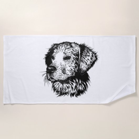 Serviette De Plage Croquis en tête de canine (Devant)