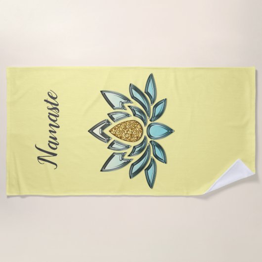 Serviette De Plage Crystal Bleu & Gold Look Jaune Personnalisé (Devant)
