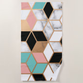 Serviette De Plage Cube Abstrait rose Turquoise Motif sur marbre (Devant)