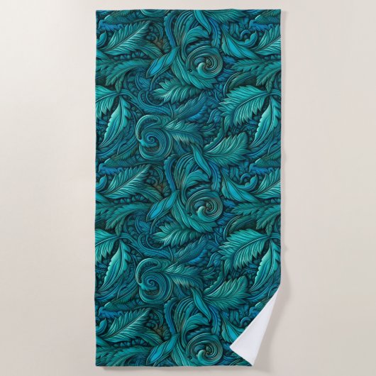 Serviette De Plage Cuir élégant sarcelle travaillé (Devant)