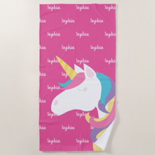 Serviette De Plage Cuisine Unicorn Pink Personnalisé Enfants
