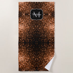 Serviette De Plage Cuivre brun bronze faux paillettes scintille Monog