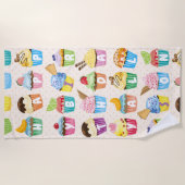 Serviette De Plage Cupcakes Happy Birthday Ajouter Votre Nom Cute Goo (Devant)