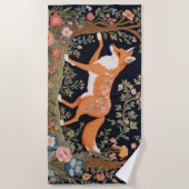 Serviette De Plage Curieux Fox Faux Broderie Élégant Floral (Devant)