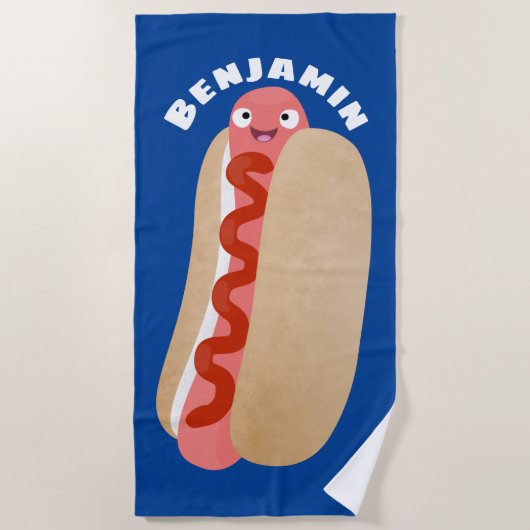 Serviette De Plage Curieux hot dog Weiner dessin animé (Devant)