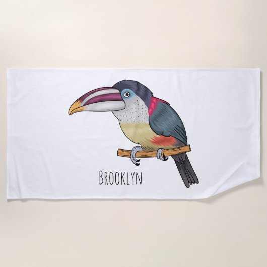 Serviette De Plage Curl crested aracari bird cartoon (Devant)