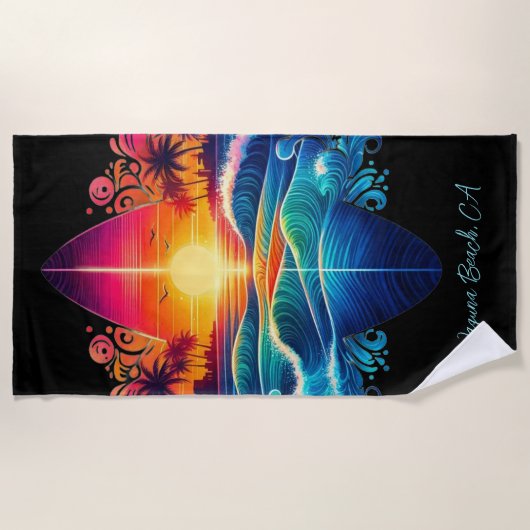 Serviette De Plage Curs de surf couché de soleil- (Devant)