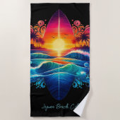 Serviette De Plage Curs de surf couché de soleil- (Devant)