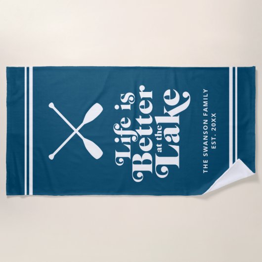 Serviette De Plage Custom Blue Life is Better at Lake Beach Towel (Devant)