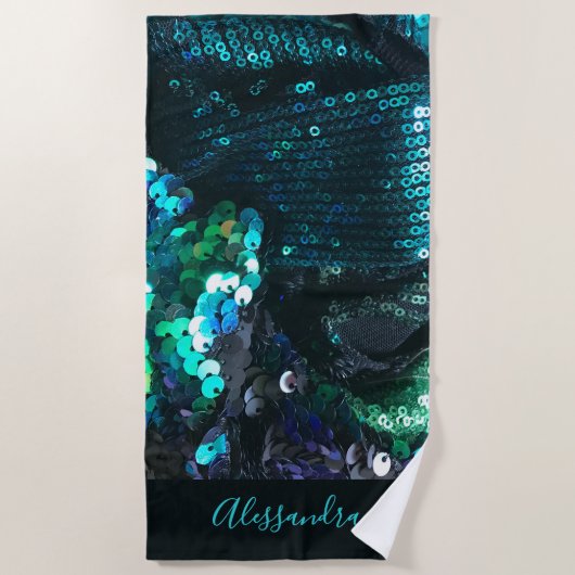 Serviette De Plage Custom Blue Teal Sequins Look Glamorous Fun  (Devant)
