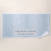 Serviette De Plage Custom Coastal Light Blue Pinstripe Monogrammed  (Devant)