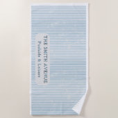 Serviette De Plage Custom Coastal Light Blue Pinstripe Monogrammed  (Devant)