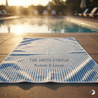 Serviette De Plage Custom Coastal Light Blue Pinstripe Monogrammed 