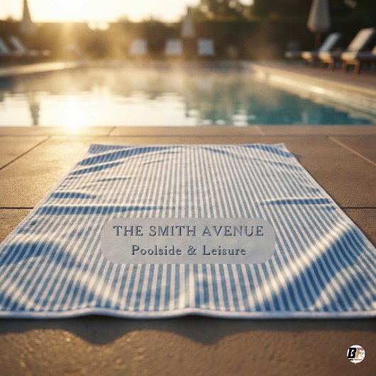 Serviette De Plage Custom Coastal Light Blue Pinstripe Monogrammed 