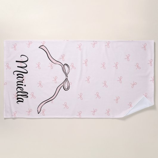 Serviette De Plage Custom Coquette Pink Bow Personal (Devant)