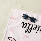 Serviette De Plage Custom Coquette Pink Bow Personal (En situation)