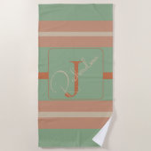 Serviette De Plage Custom Coral Sage Stripe Monogram Boho Pastel Chi (Devant)