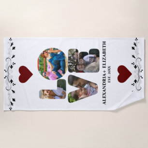 Serviette De Plage Custom modern love 4 photo collage pour couples