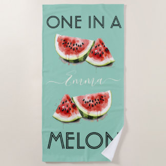 Serviette De Plage Custom Name ONE IN A MELON Summer Vibes Teal Blue