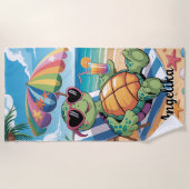 Serviette De Plage Custom Name Relaxing Turtle & Tropical Beach Vibes (Devant)
