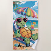 Serviette De Plage Custom Name Relaxing Turtle & Tropical Beach Vibes (Devant)