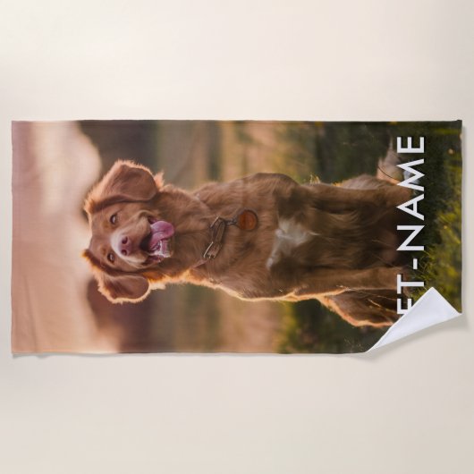 Serviette De Plage Custom Photo With Your Pet Dog Name Picture On (Devant)